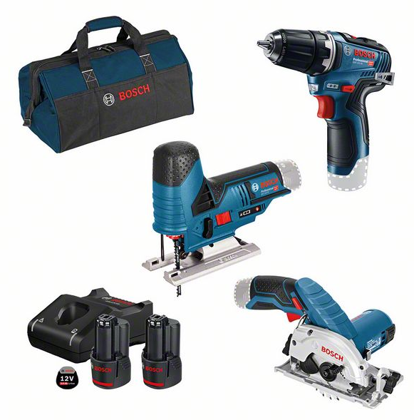 Bosch GSR12V-35 + GKS12V-26 + GST12V-70 + 2x3,0Ah + B (0615990M05)