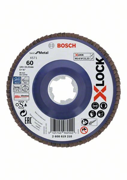 5 Stück Bosch X-LOCK Fächerschleifscheibe, gerade Ausführung, Kunststofftragplatte, Ø125 mm (2608619