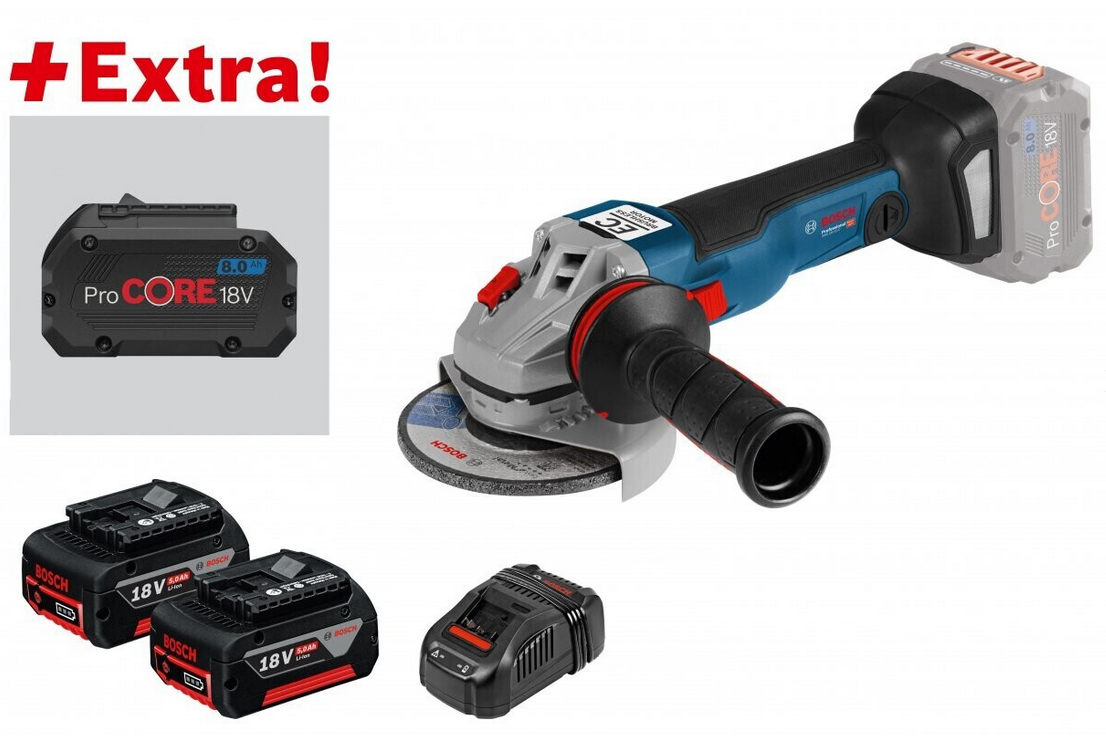 Bosch 0615990K7T Akku-Winkelschleifer GWS 18V-10 C + 1 x 5,0-Ah-Akku + ProCORE18V 8.0Ah in L-BOXX