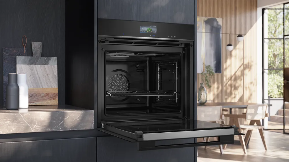 Siemens iQ700, Einbau-Backofen mit Dampfunterstützung, 60 x 60 cm, Schwarz, Edelstahl HR776G1B1