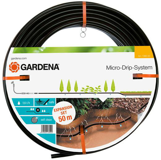 Micro-Drip-System Start-Set Gardena 1389-20, 50m, Tropfrohr + Basisgerät 1000 + End- und T-Stück
