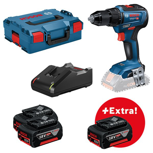 Bosch Akku-Bohrschrauber GSR 18V-55 Set inkl. 3 x Akku GBA 18V 5.0Ah + Schnellladegerät